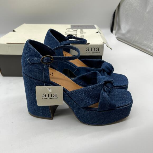 a.n.a Womens Holland Heeled Sandals Denim Platform Size 6M - Picture 1 of 12